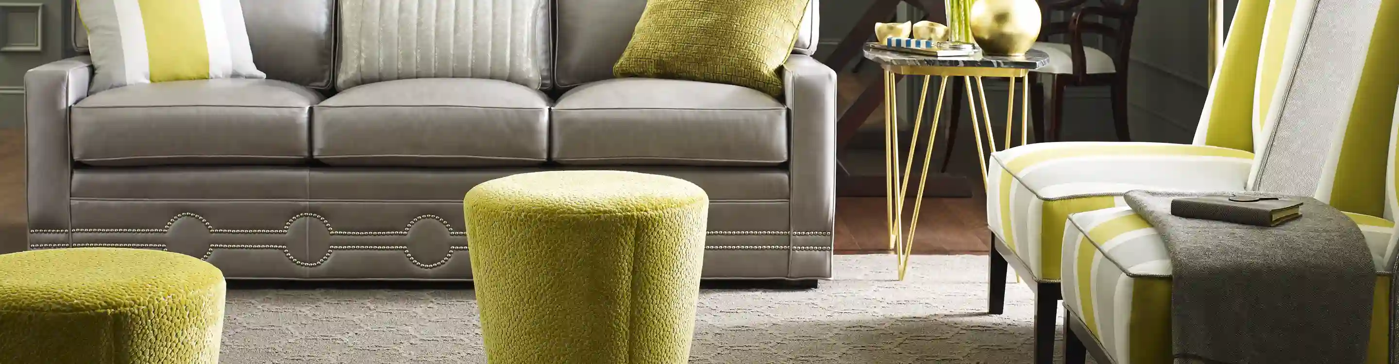 Cream Area Rug with lime green accents in living room